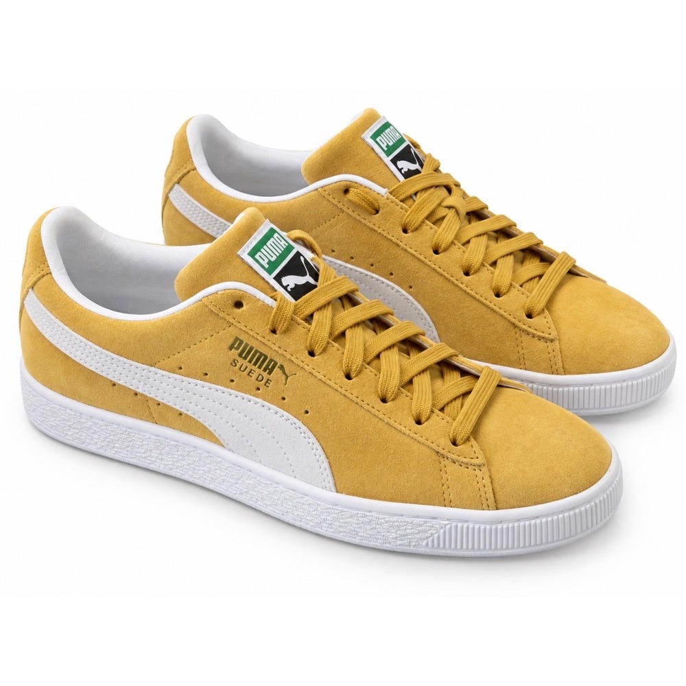Puma Suede Classic XXI Mens Mustard Yellow White Sneakers 374915-05 Size 8.5